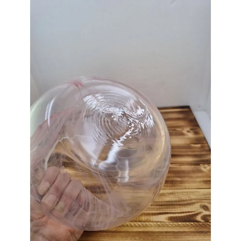 Round  Pink Swirl Art Vase Glass Planter Terrarium Fish Bowl Container 5.5